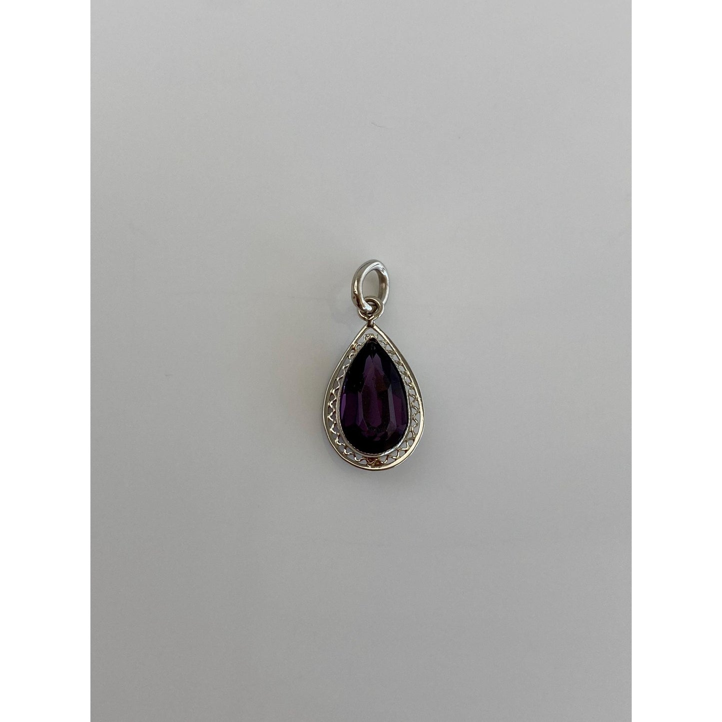 Vintage Solid 10k White Gold Purple Cubic Zirconia Stick Pin Conversion Charm