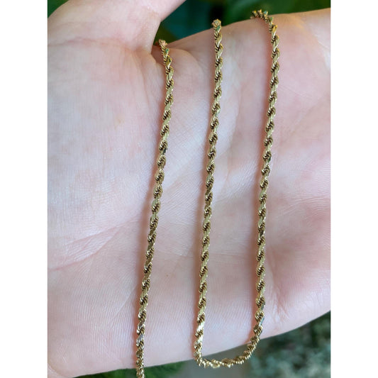 Vintage Solid 14k Yellow Gold Rope Chain Necklace - 16.5 inches