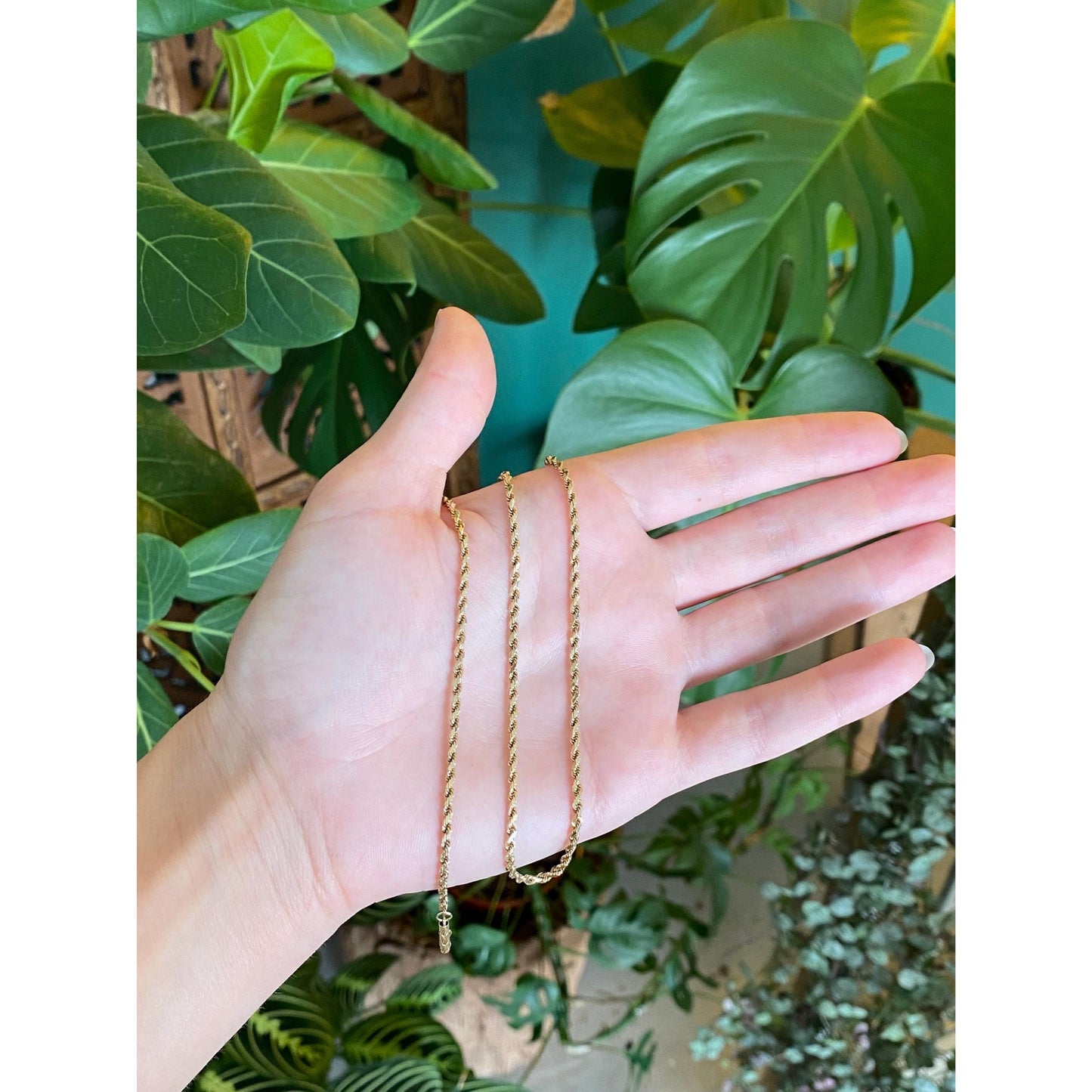 Vintage Solid 14k Yellow Gold Rope Chain Necklace - 16.5 inches