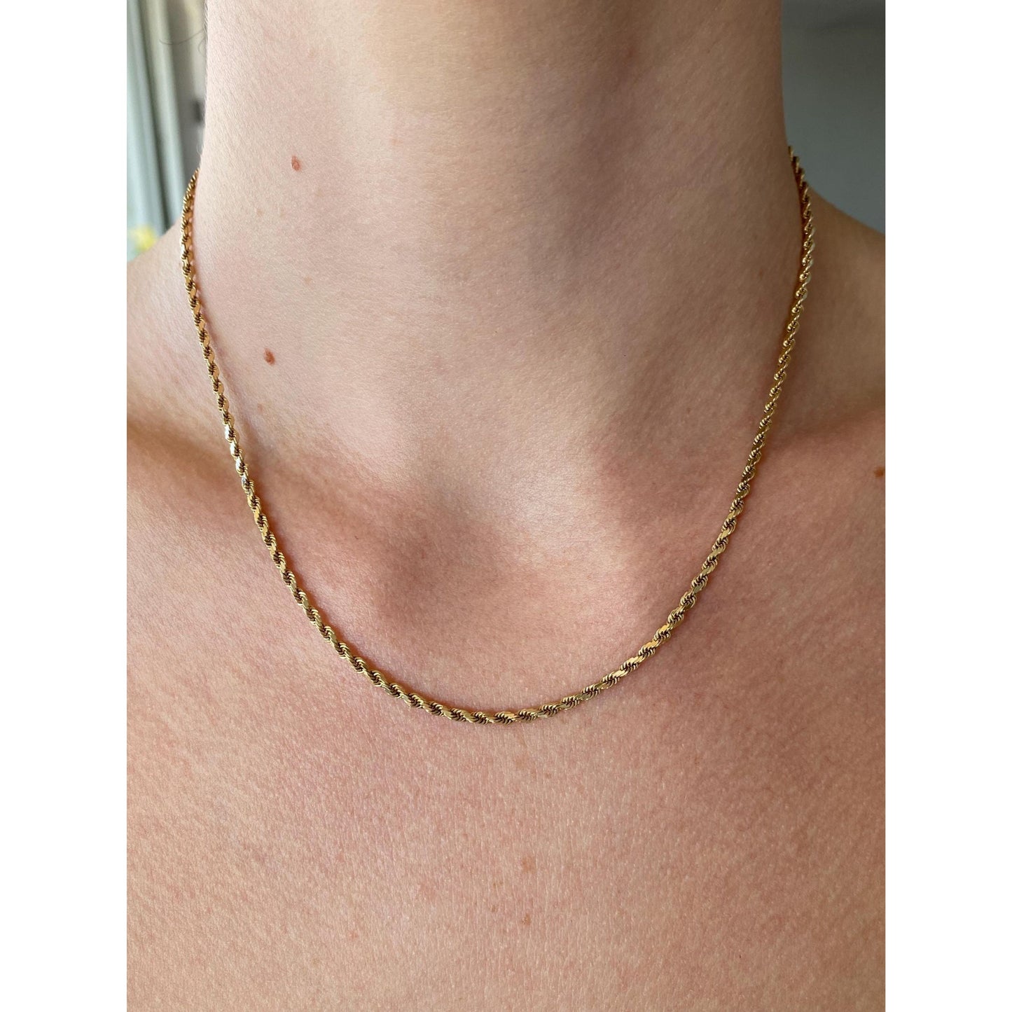 Vintage Solid 14k Yellow Gold Rope Chain Necklace - 16.5 inches