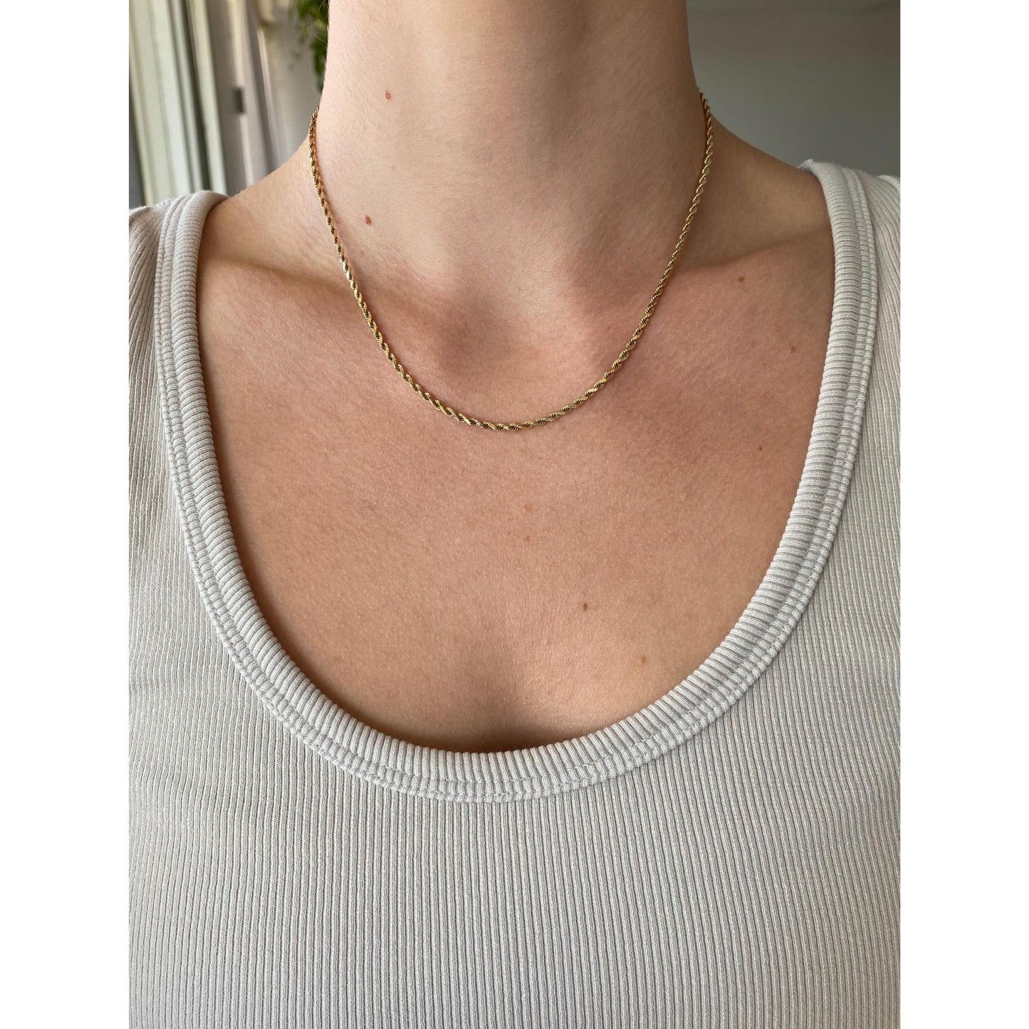Vintage Solid 14k Yellow Gold Rope Chain Necklace - 16.5 inches