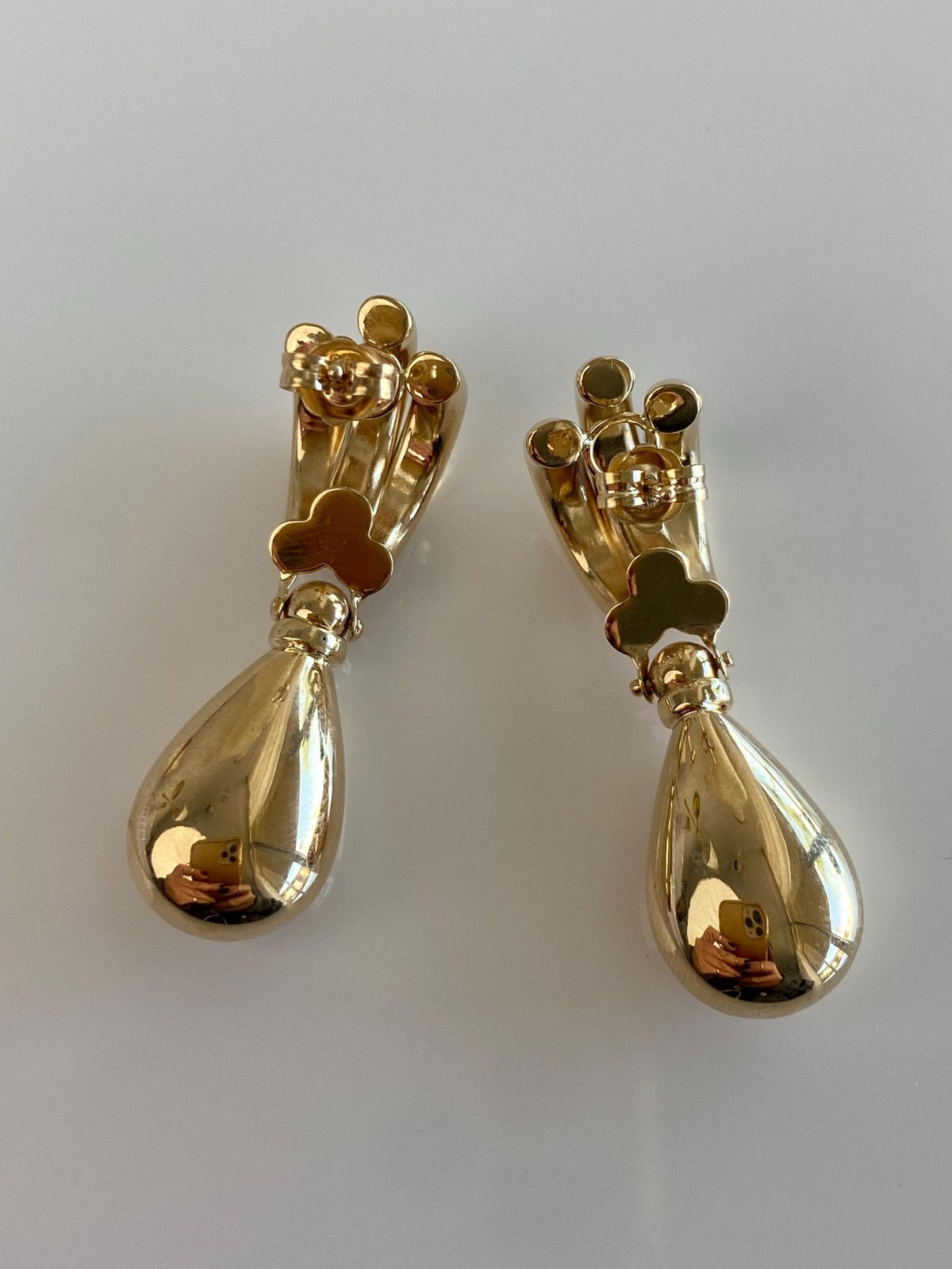 Vintage 14k Yellow Gold Layered Teardrop Dangle Stud Earrings