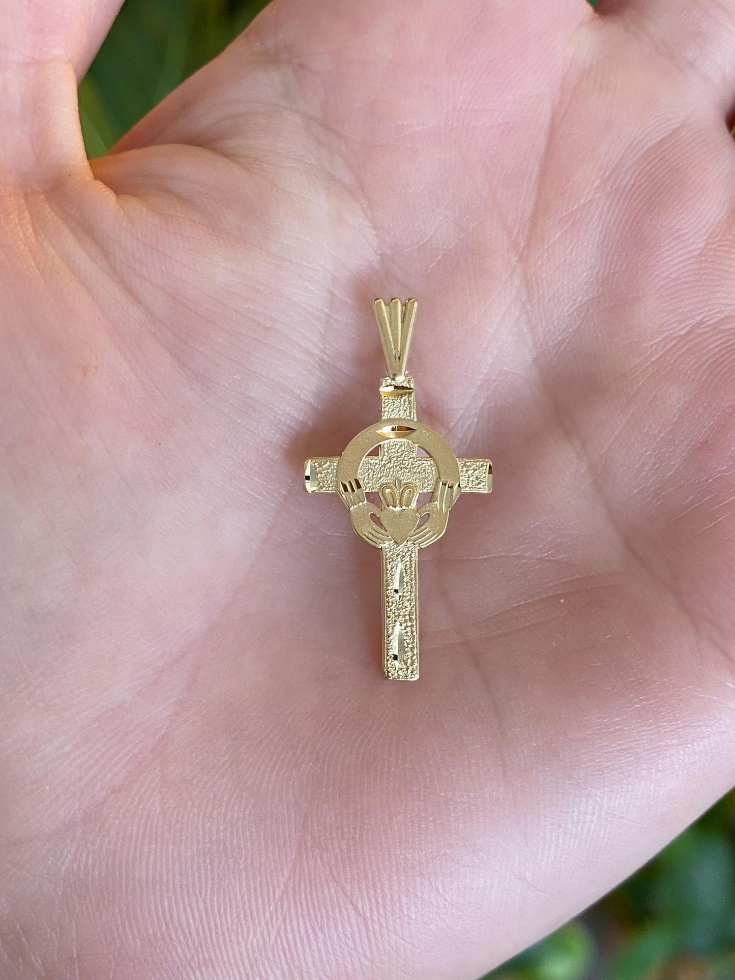 Vintage Solid 14k Yellow Gold Claddaugh Cross Charm