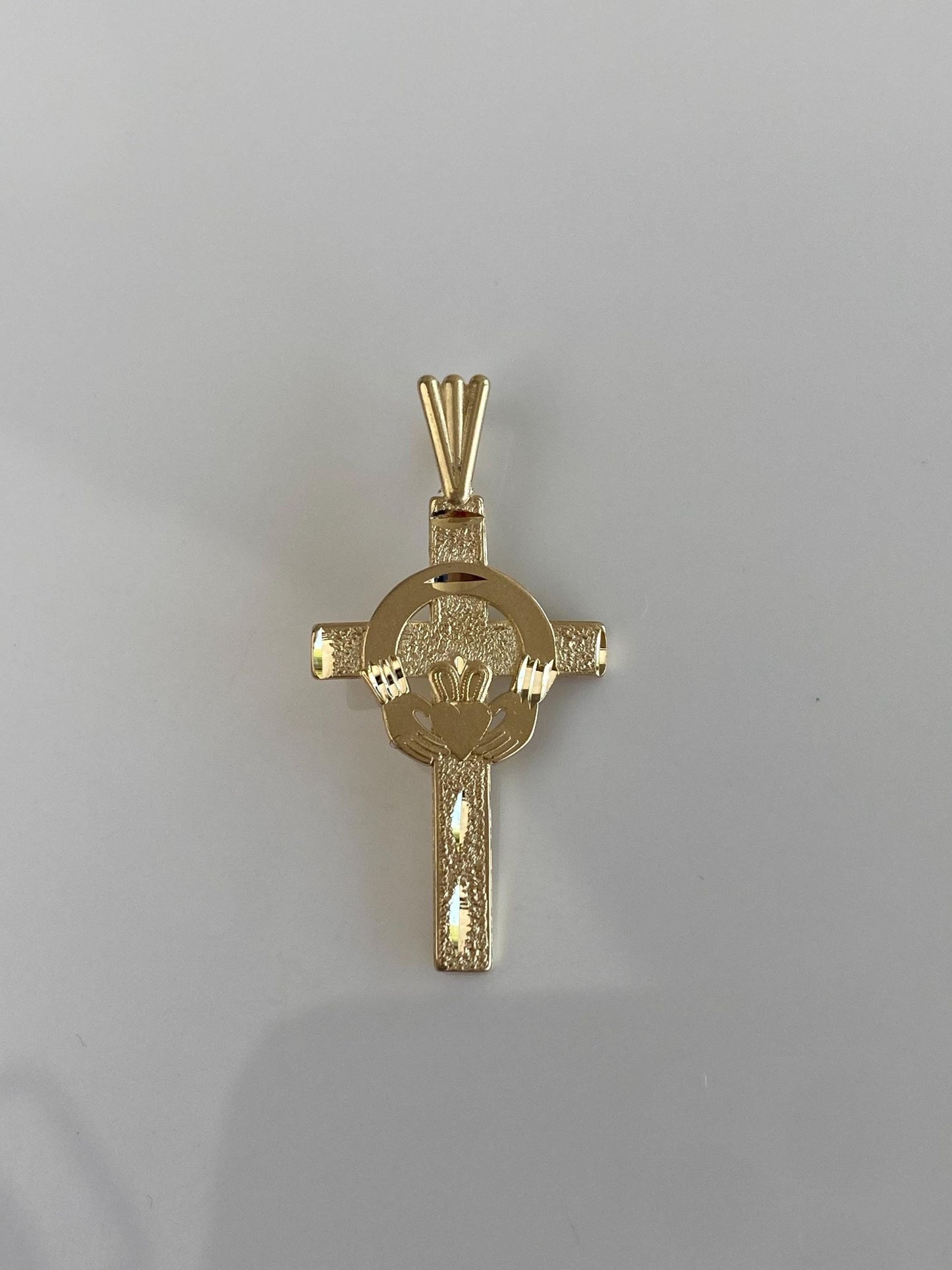 Vintage Solid 14k Yellow Gold Claddaugh Cross Charm