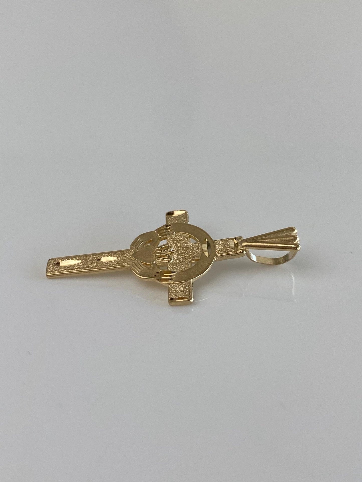 Vintage Solid 14k Yellow Gold Claddaugh Cross Charm