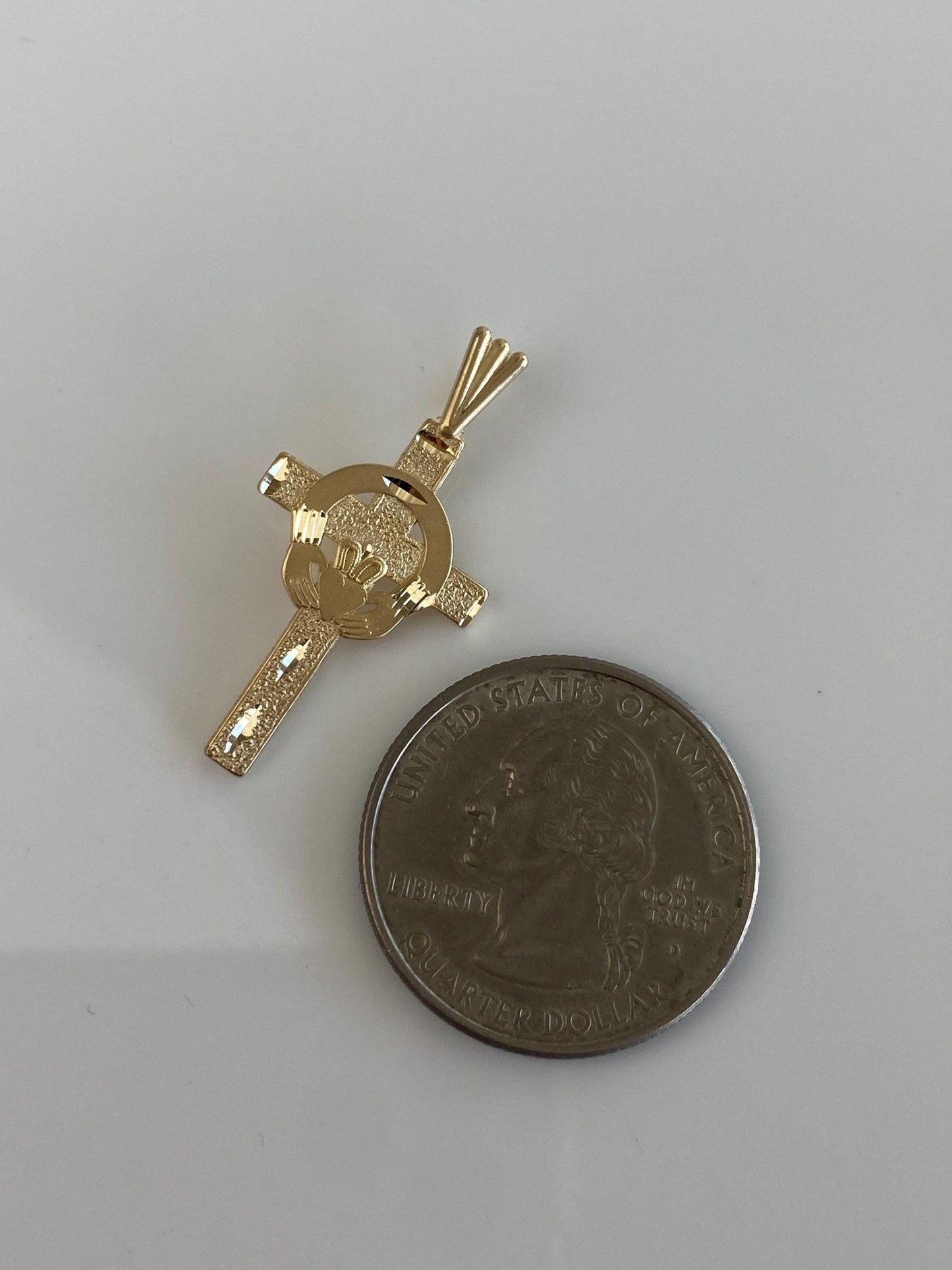 Vintage Solid 14k Yellow Gold Claddaugh Cross Charm