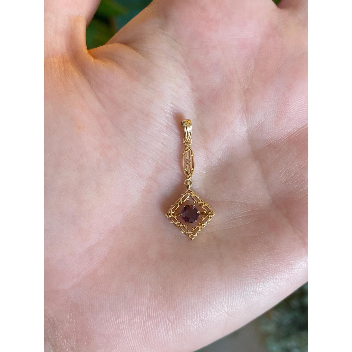 Vintage Solid 10k Yellow Gold Purple Cubic Zirconia Dangle Charm