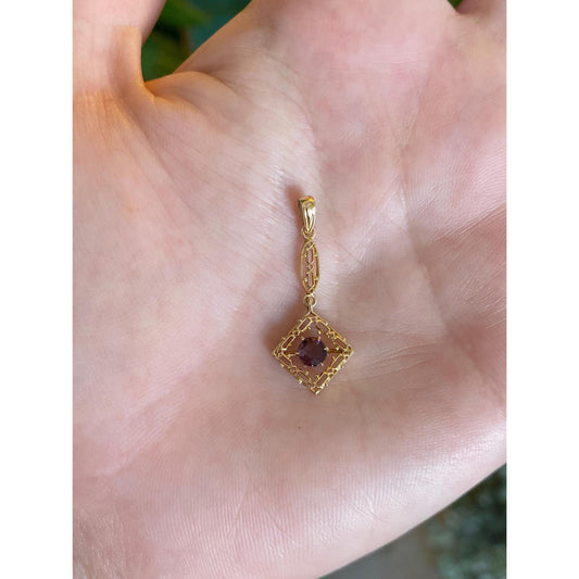 Vintage Solid 10k Yellow Gold Purple Cubic Zirconia Dangle Charm