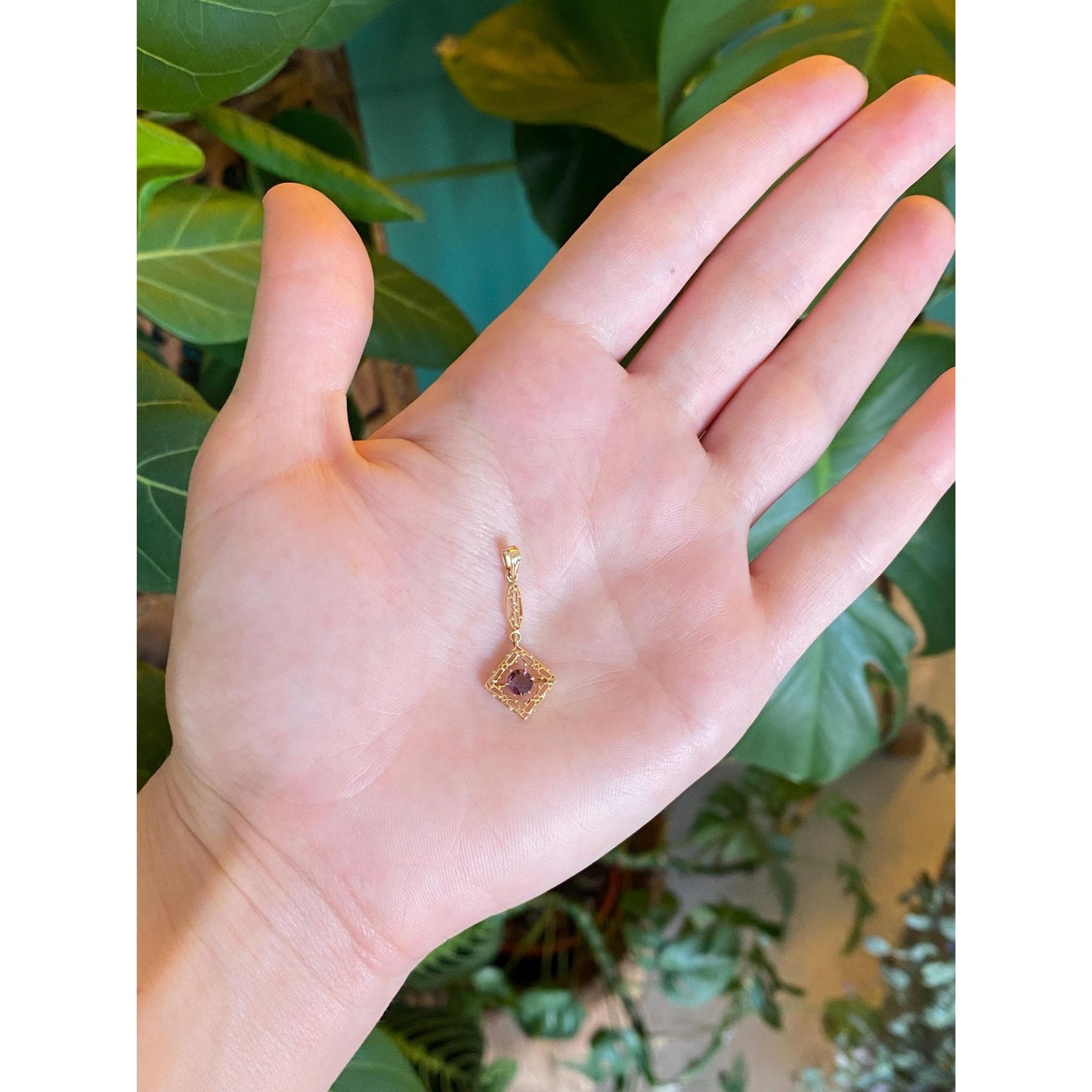 Vintage Solid 10k Yellow Gold Purple Cubic Zirconia Dangle Charm