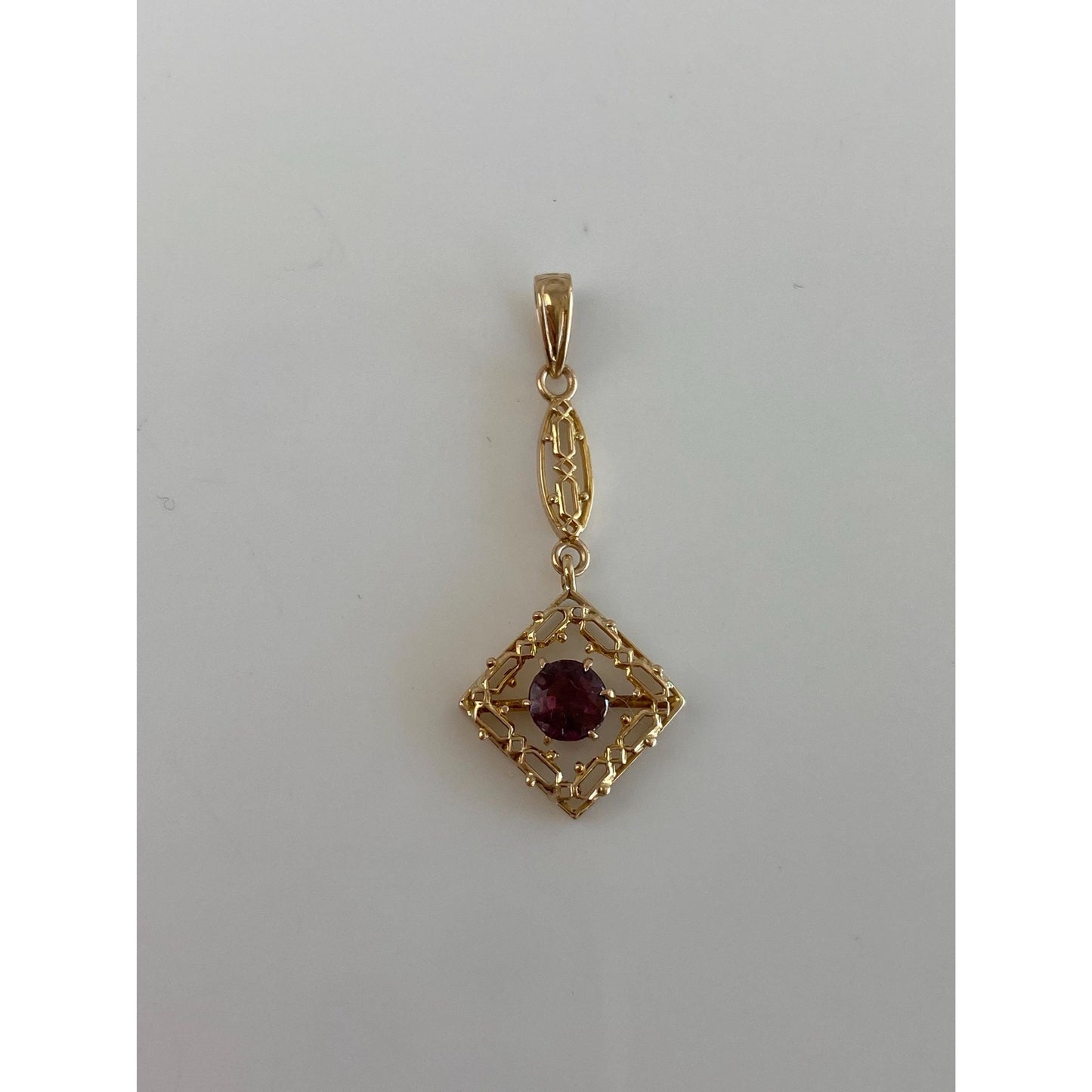 Vintage Solid 10k Yellow Gold Purple Cubic Zirconia Dangle Charm