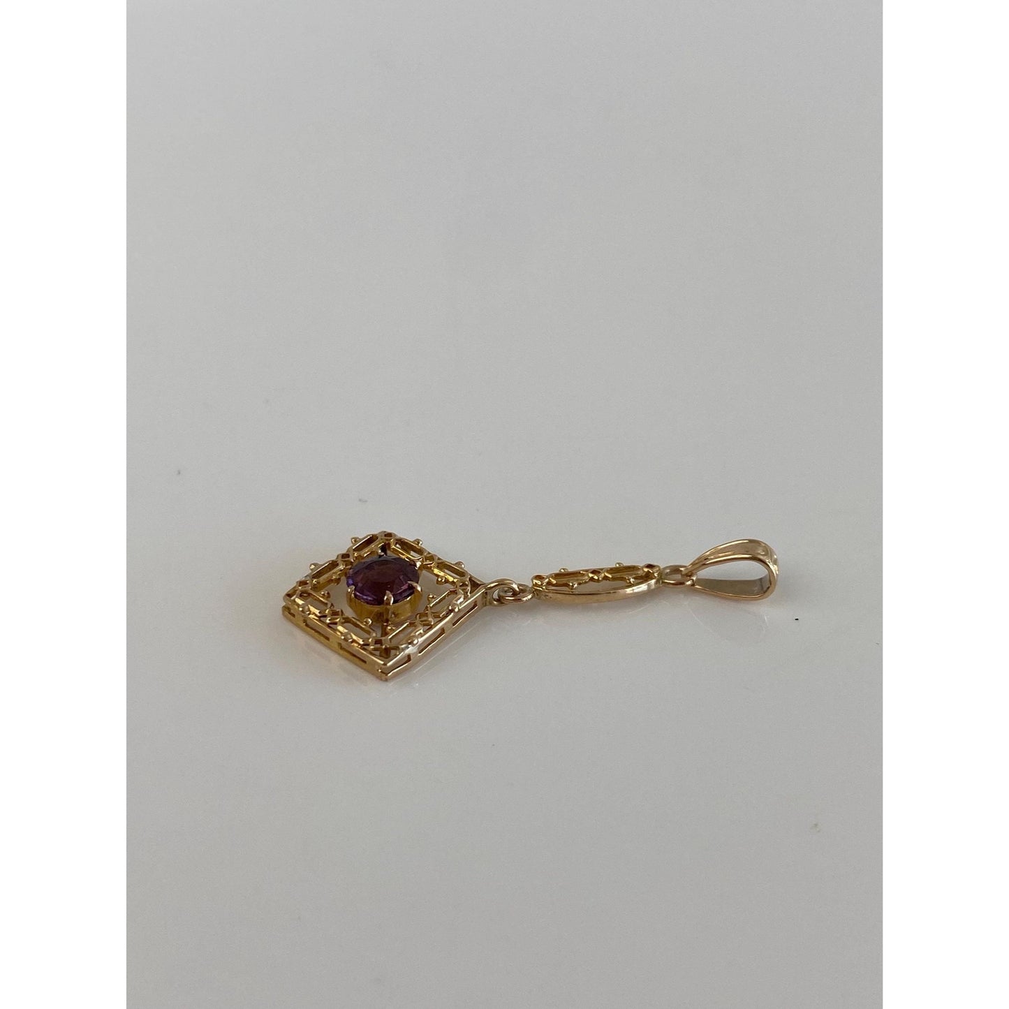 Vintage Solid 10k Yellow Gold Purple Cubic Zirconia Dangle Charm