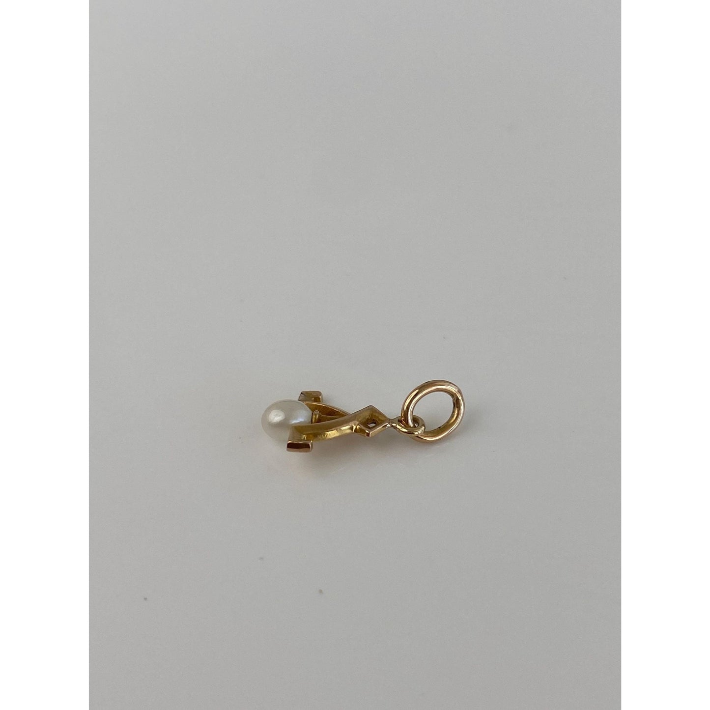 Vintage Solid 14k Yellow Gold Pearl Stick Pin Conversion Charm