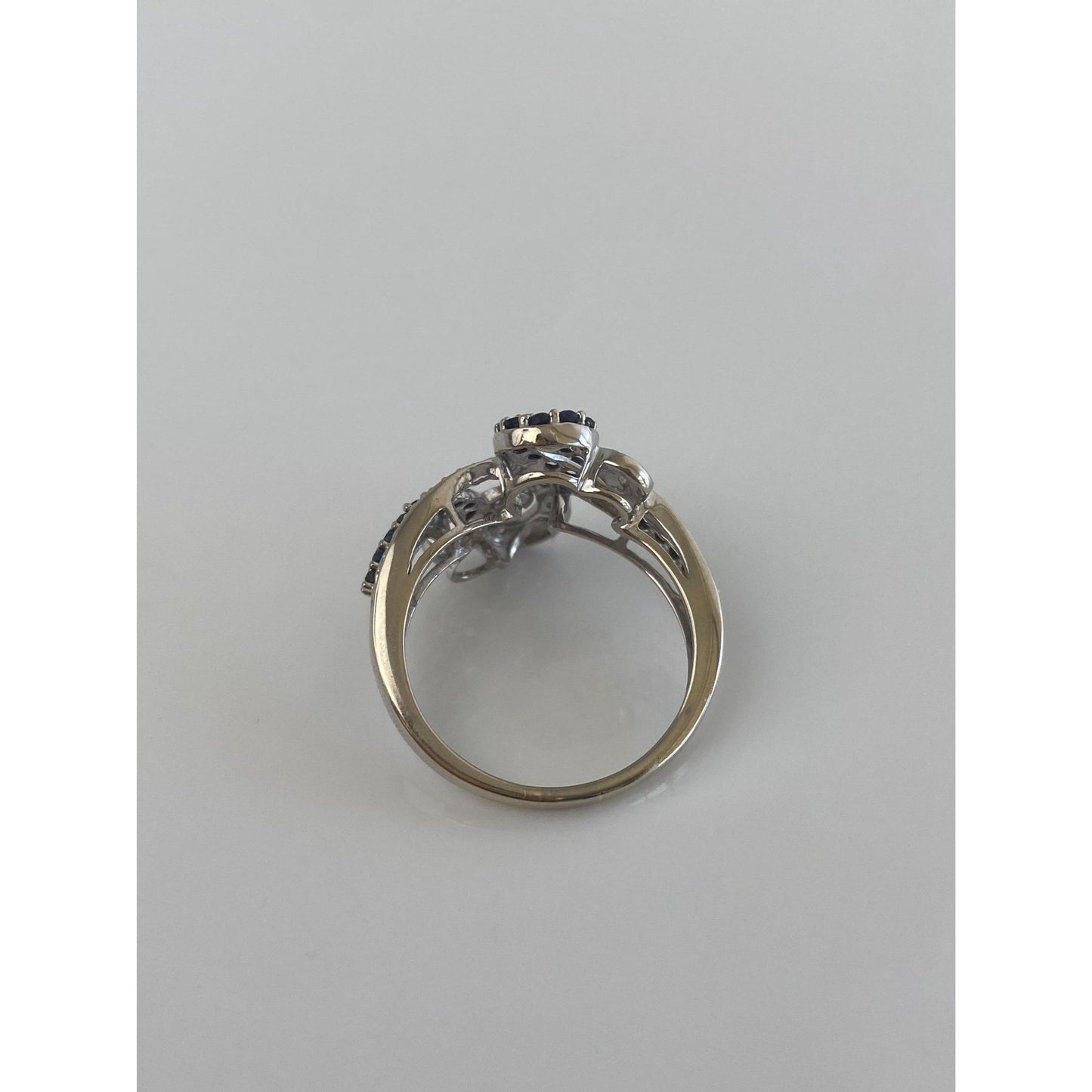 Vintage Solid 10k White Gold Diamond Blue Sapphire Ring Band - Size 8.75