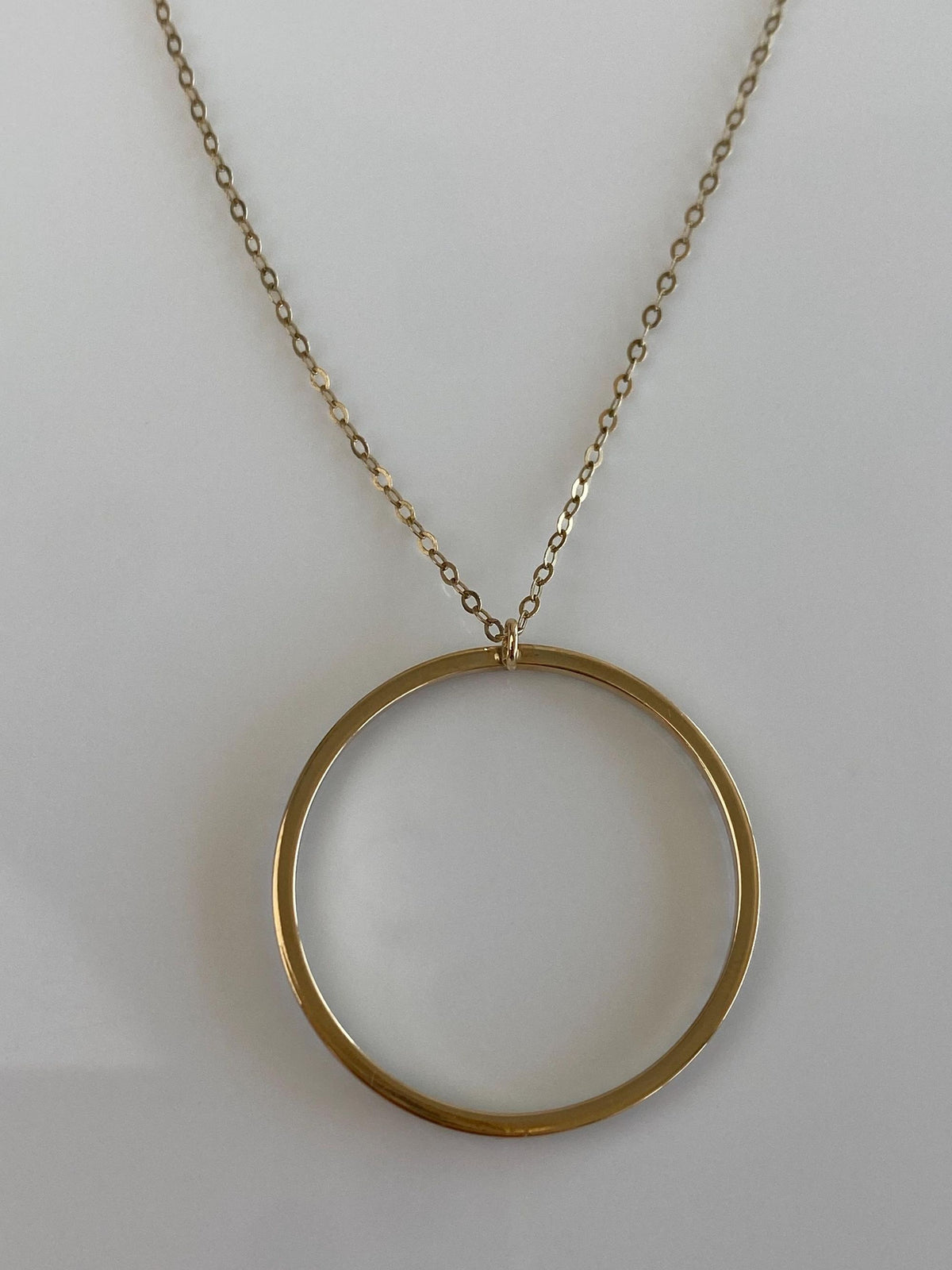 Vintage 14k White & Yellow Gold Clear Enamel Circle Charm w/ Solid 14k Yellow Gold Cable Chain Necklace - 18 inches