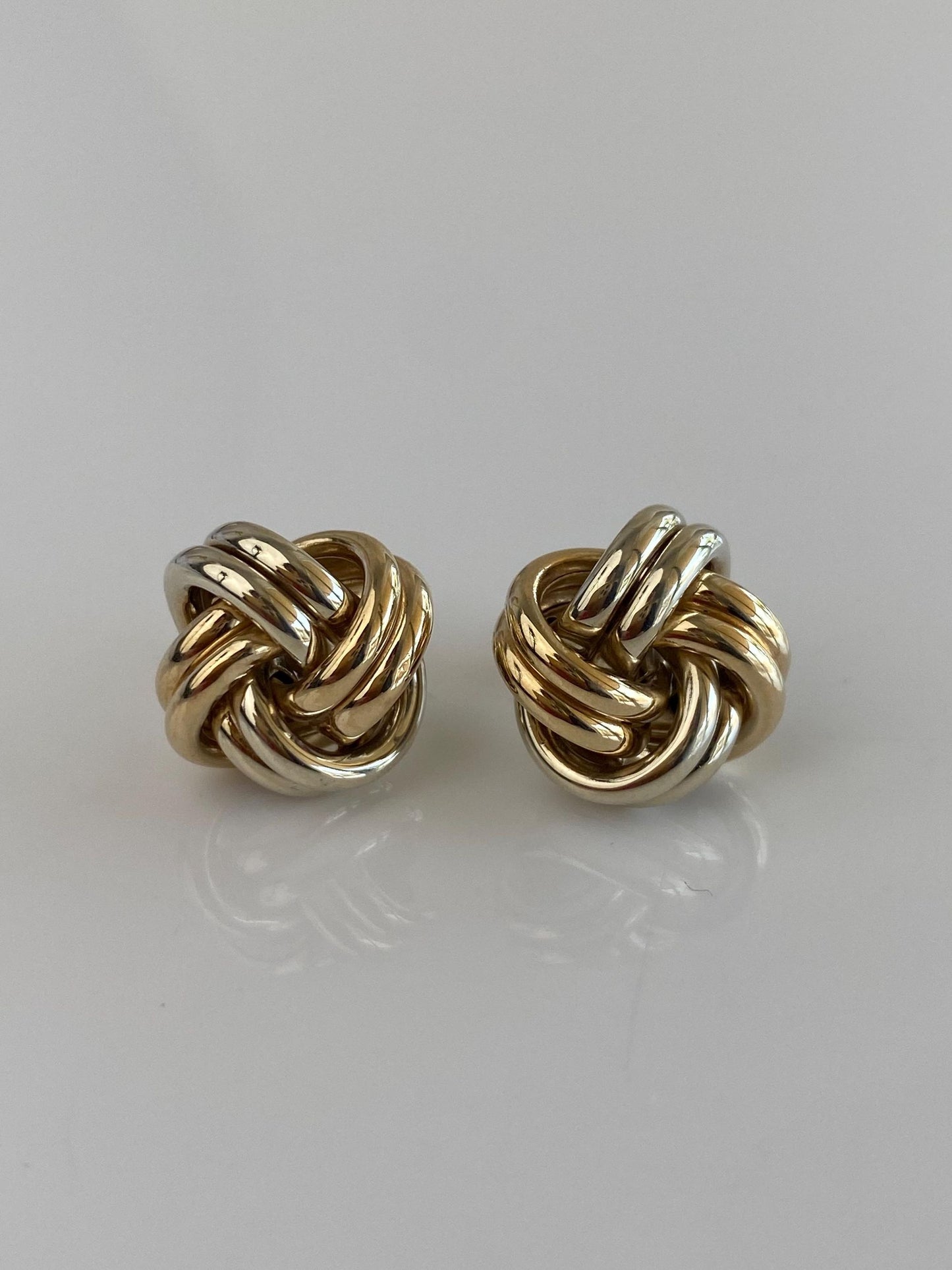 Vintage 9k White & Yellow Gold Knot Stud Earrings