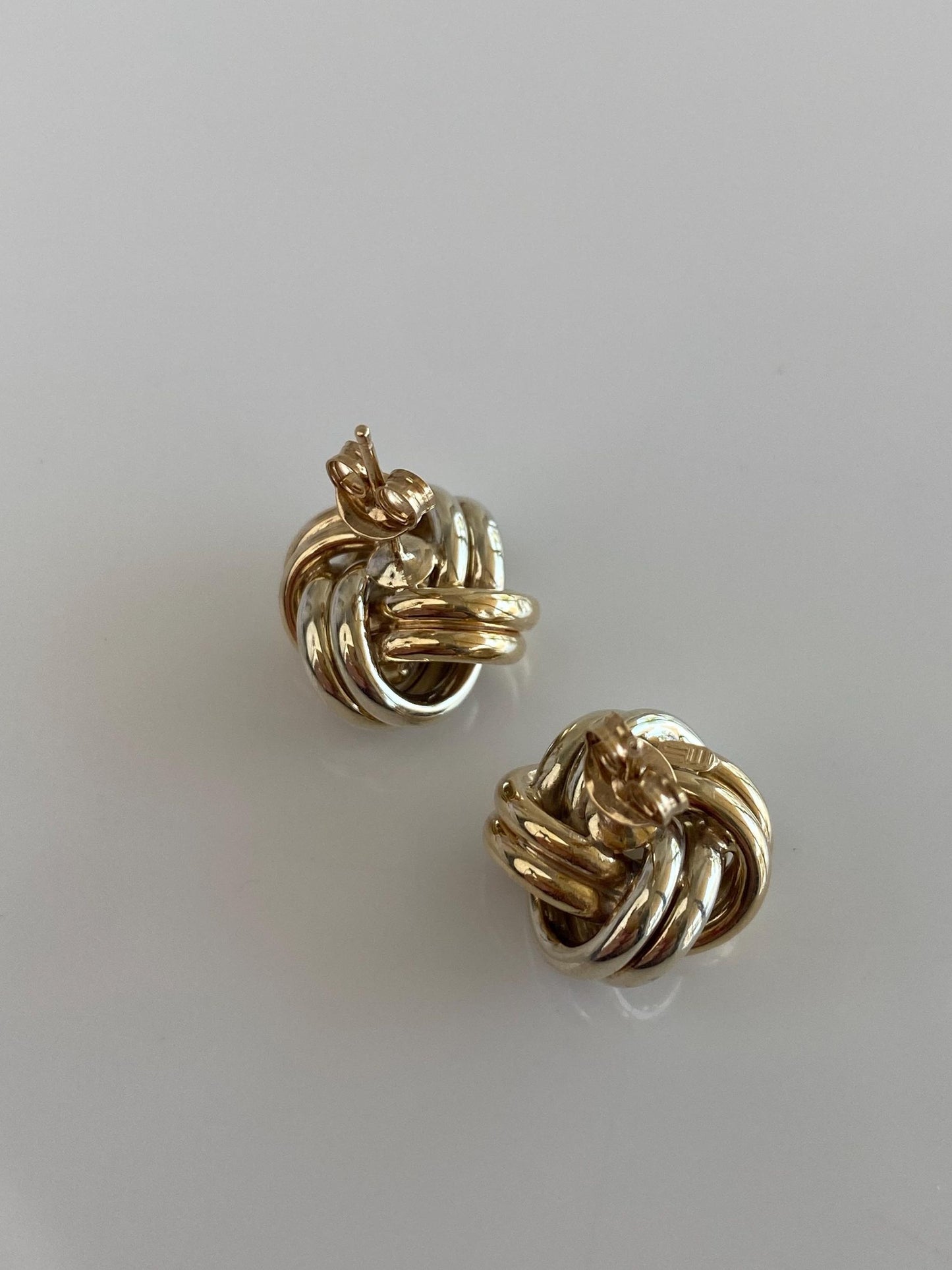 Vintage 9k White & Yellow Gold Knot Stud Earrings