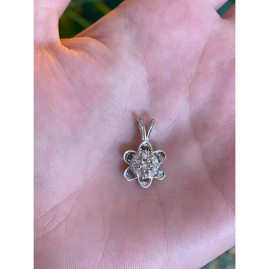 Vintage Solid 14k White Gold Diamond Flower Charm