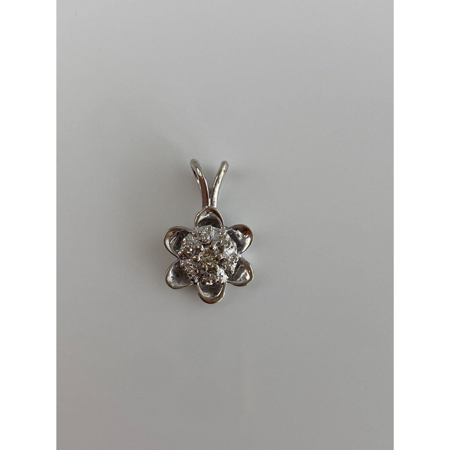 Vintage Solid 14k White Gold Diamond Flower Charm