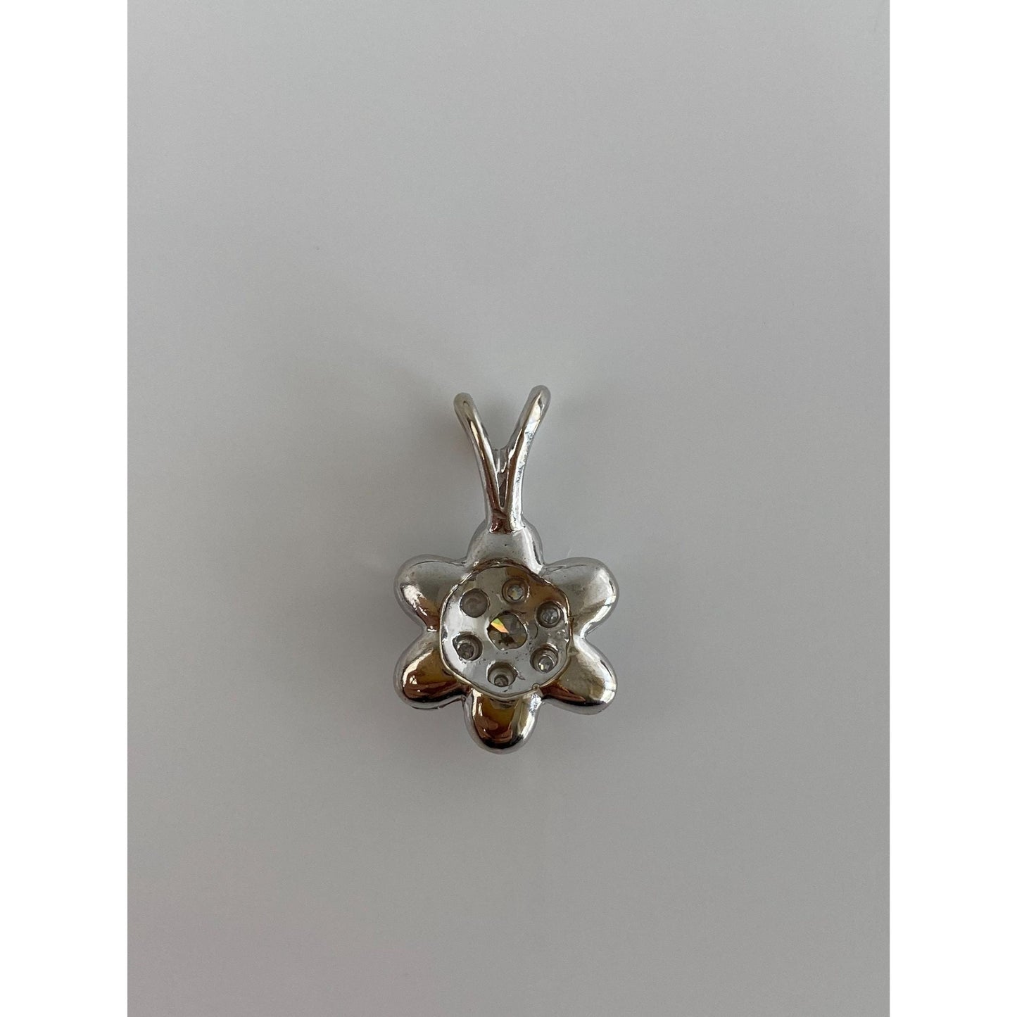 Vintage Solid 14k White Gold Diamond Flower Charm