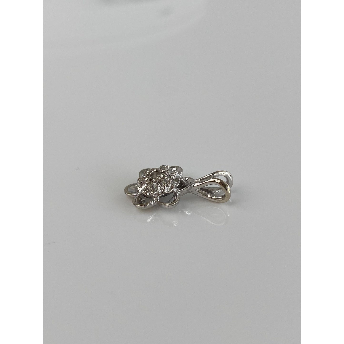 Vintage Solid 14k White Gold Diamond Flower Charm