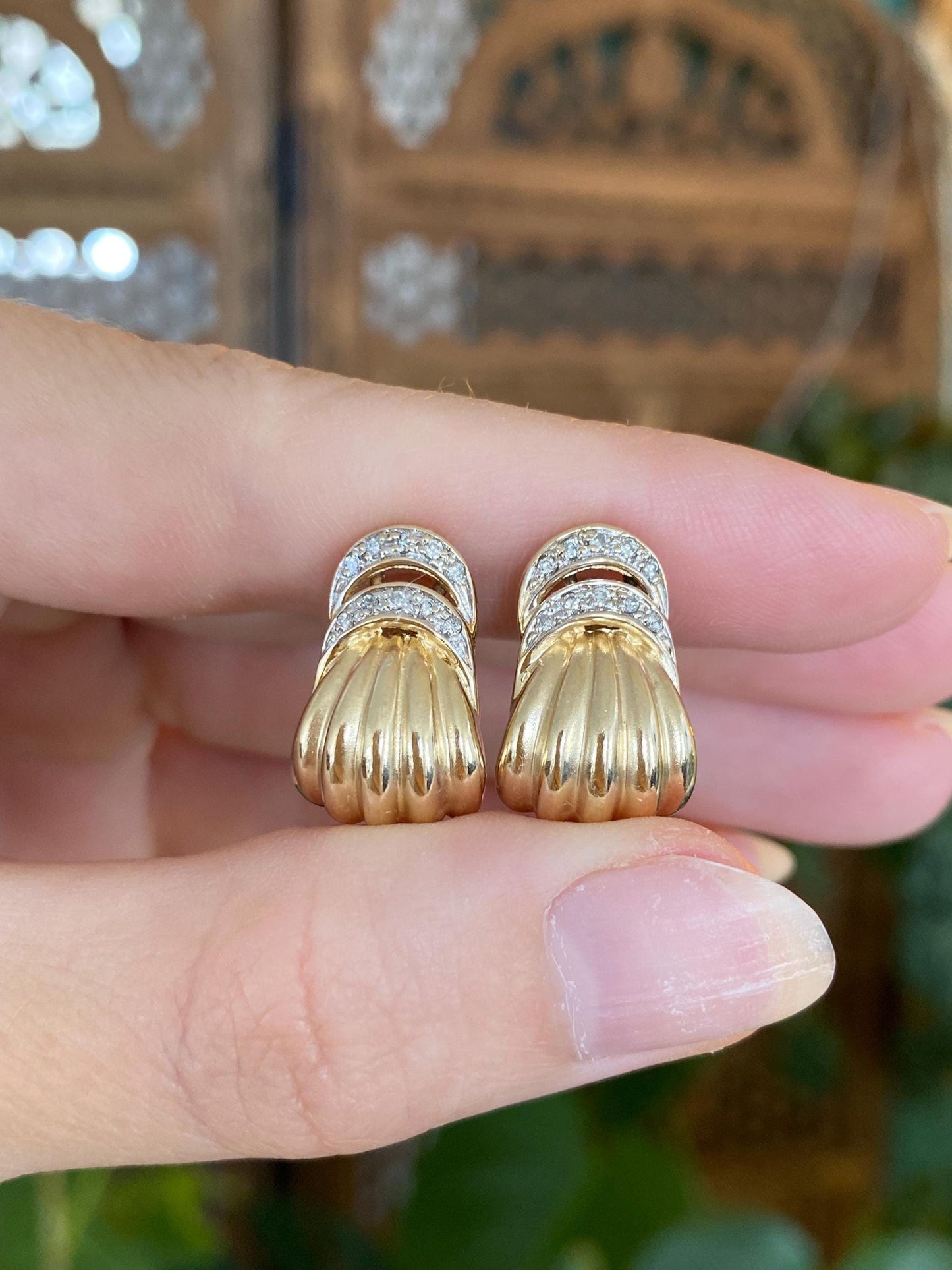 Vintage Solid 14k Yellow Gold Diamond Drop Earrings