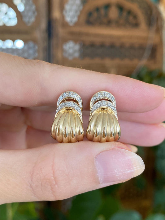 Vintage Solid 14k Yellow Gold Diamond Drop Earrings