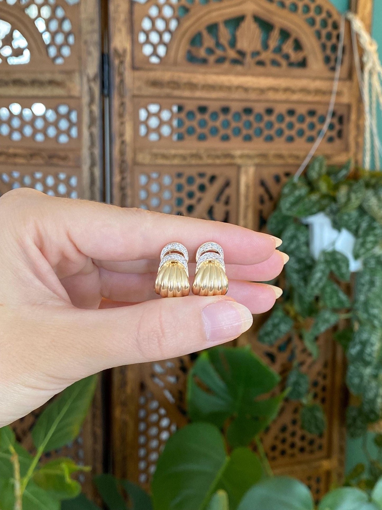Vintage Solid 14k Yellow Gold Diamond Drop Earrings