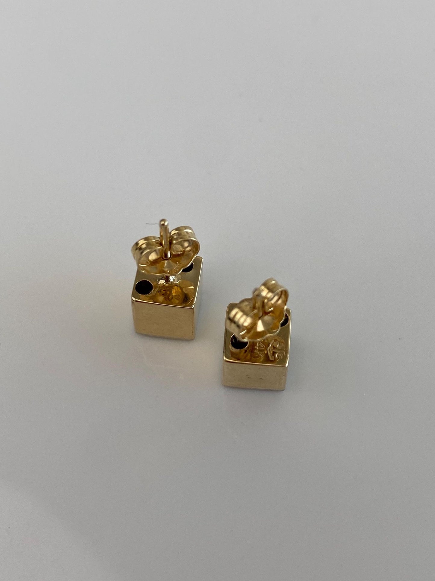 Vintage 14k White & Yellow Gold Diamond Cube Stud Earrings