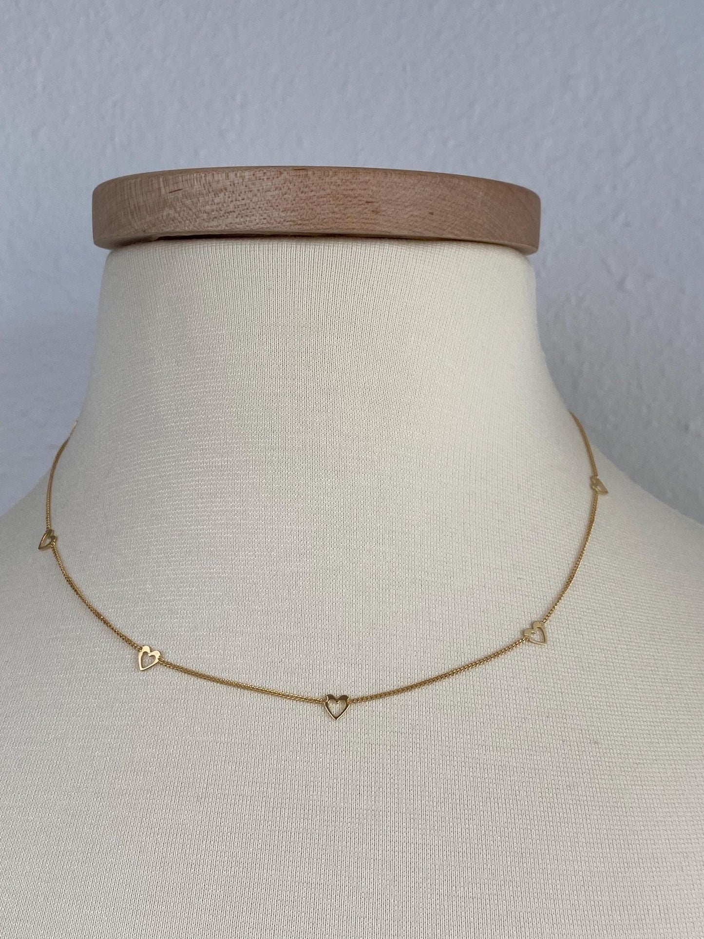 Vintage Solid 14k Yellow Gold Heart Link Tight Curb Chain Necklace - 17.5 inches