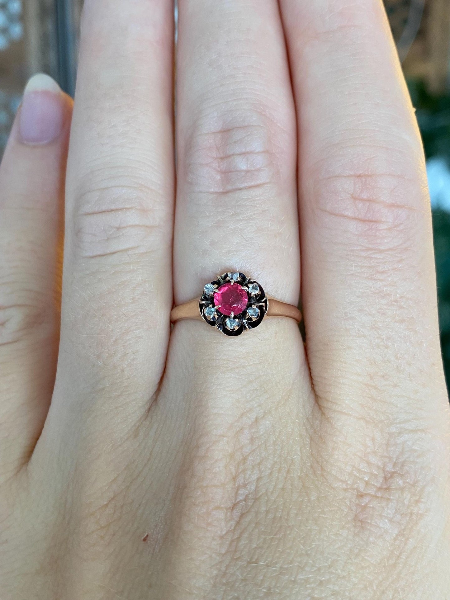 Solid 10k Rosey Gold Diamond Halo Pink Cubic Zirconia Ring - Size 6.5