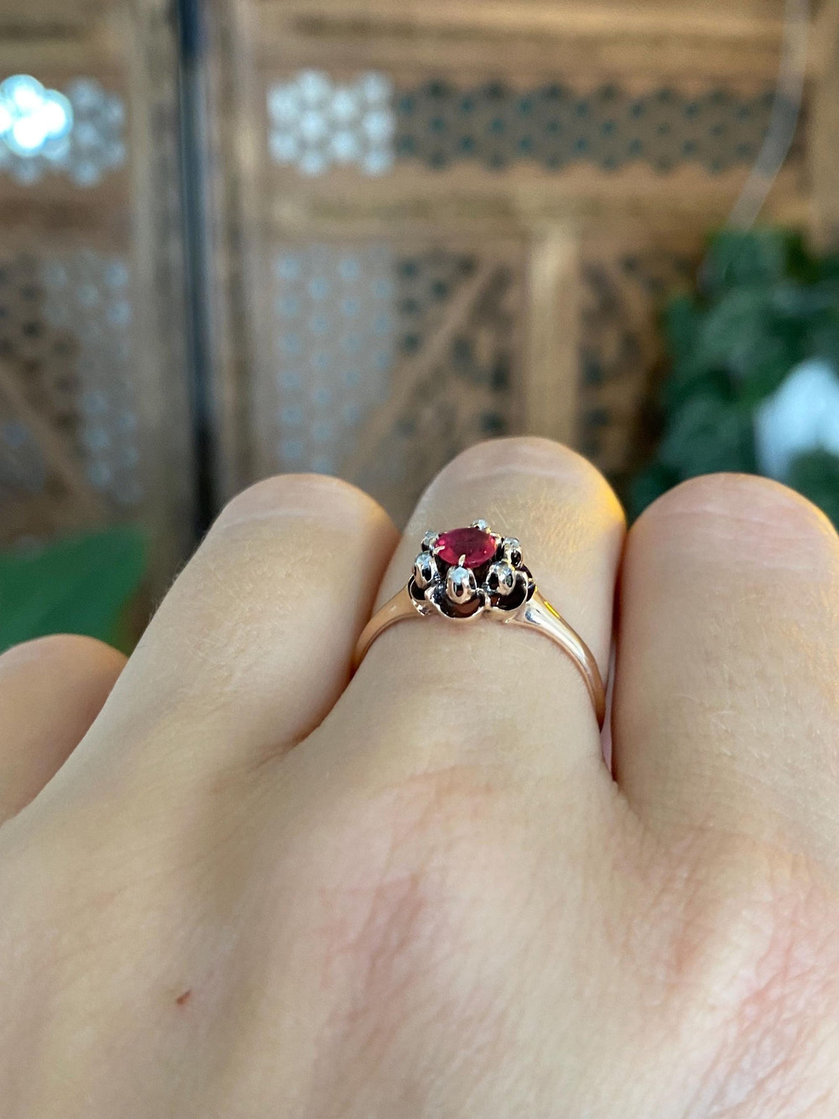 Solid 10k Rosey Gold Diamond Halo Pink Cubic Zirconia Ring - Size 6.5
