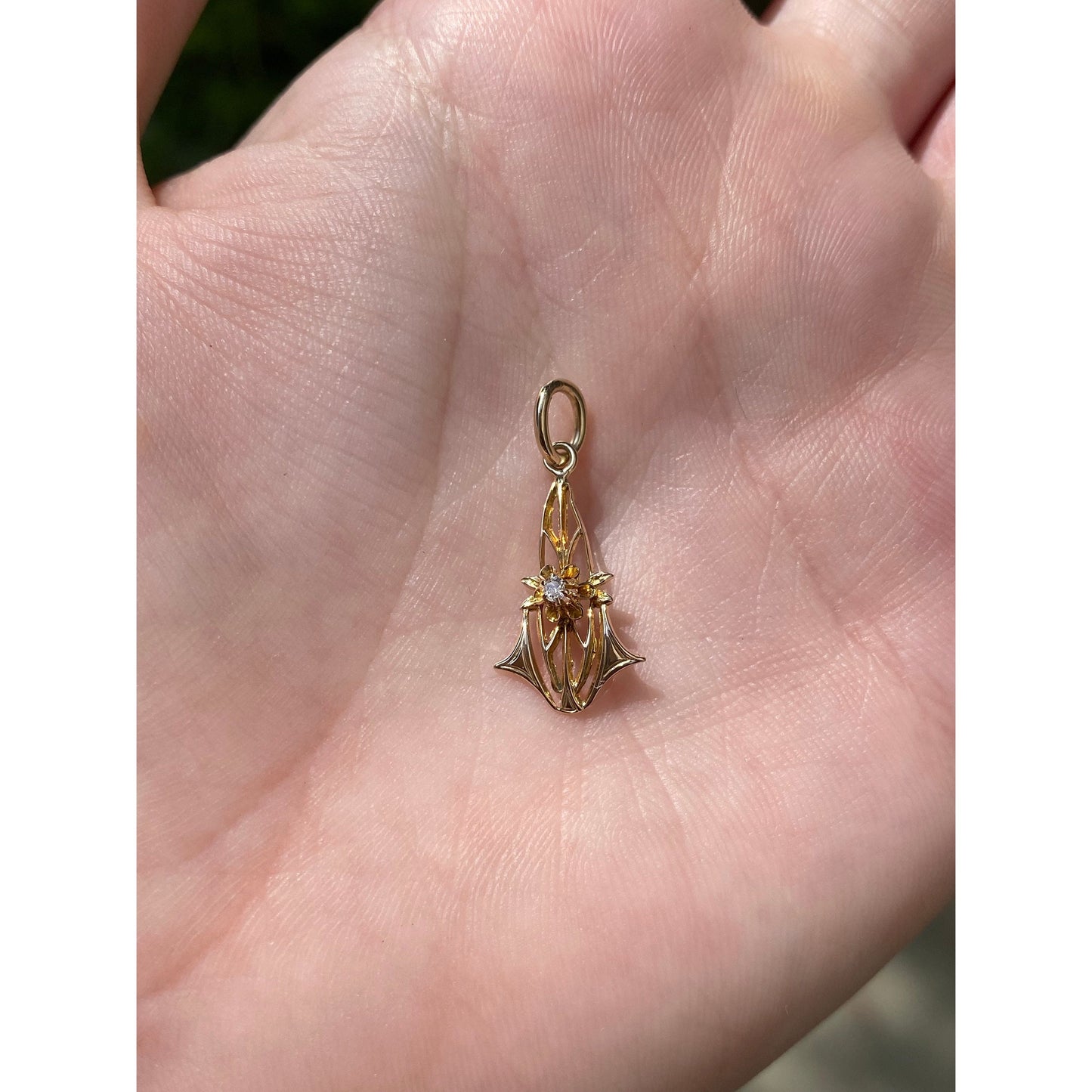 Vintage Solid 10k Yellow Gold Ornate Diamond Stick Pin Conversion Charm