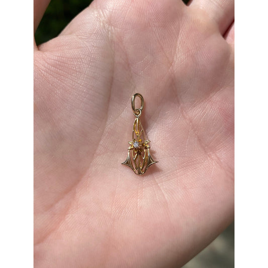 Vintage Solid 10k Yellow Gold Ornate Diamond Stick Pin Conversion Charm