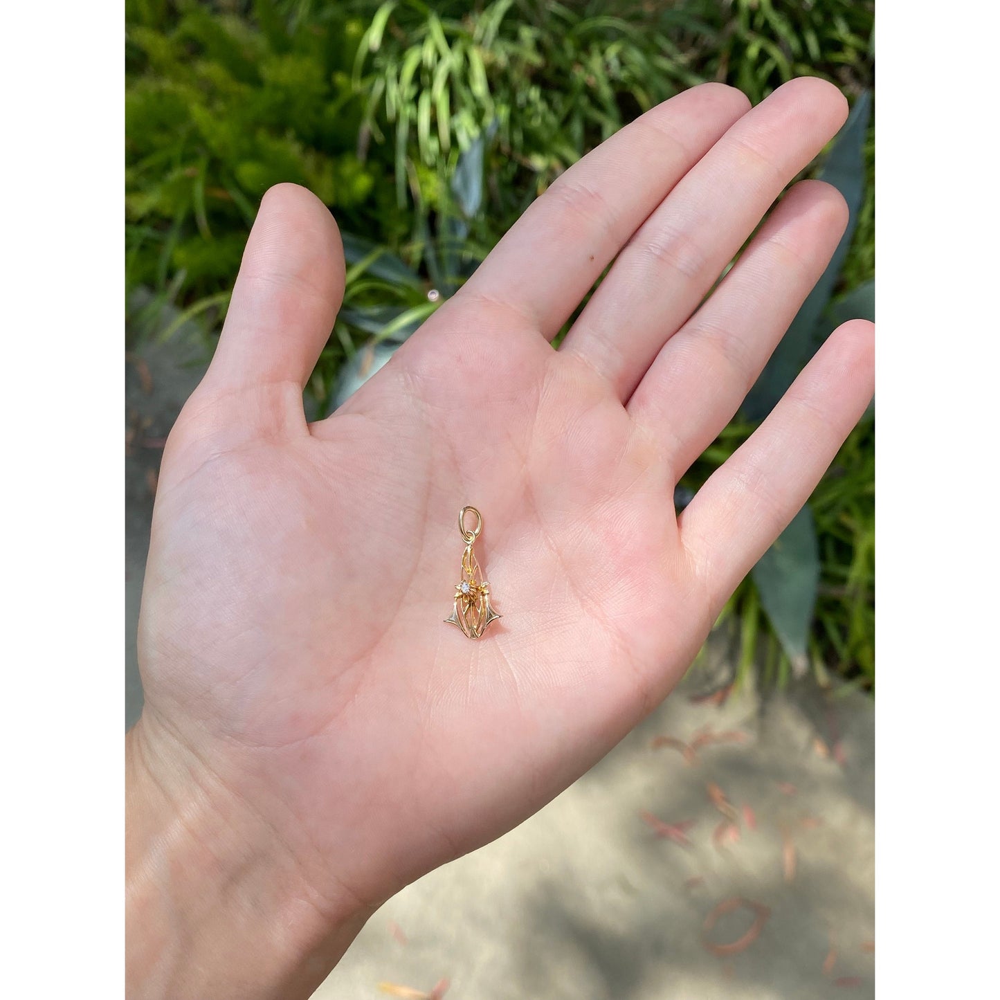 Vintage Solid 10k Yellow Gold Ornate Diamond Stick Pin Conversion Charm