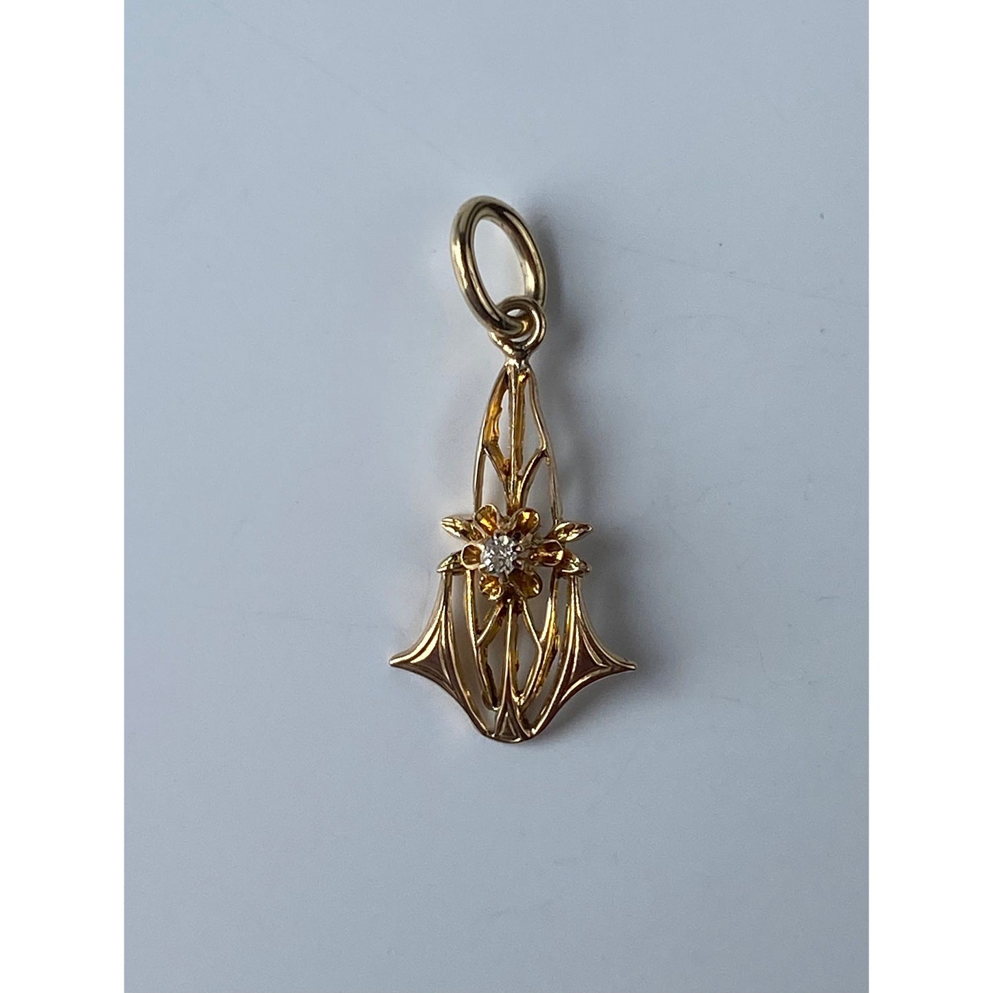 Vintage Solid 10k Yellow Gold Ornate Diamond Stick Pin Conversion Charm