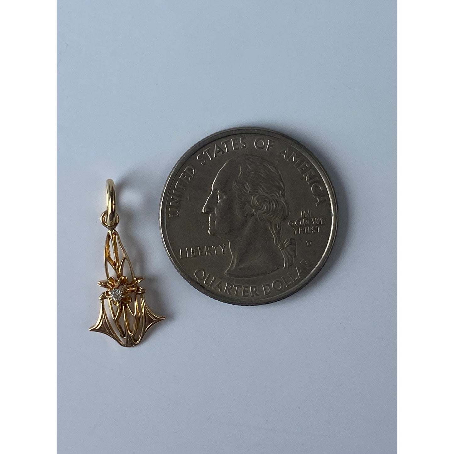 Vintage Solid 10k Yellow Gold Ornate Diamond Stick Pin Conversion Charm