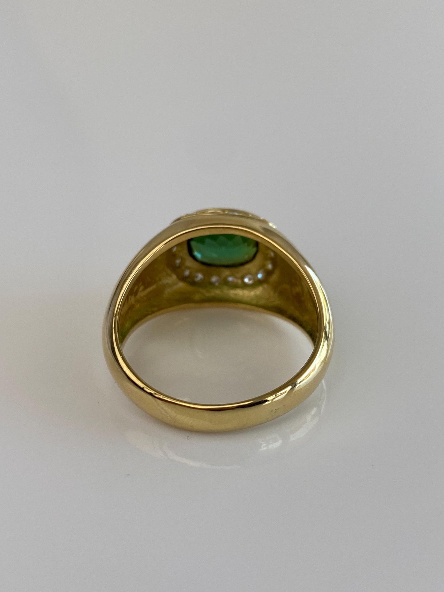 Vintage Solid 14k Yellow Gold Diamond Halo Green Tourmaline Signet Ring - Size 12