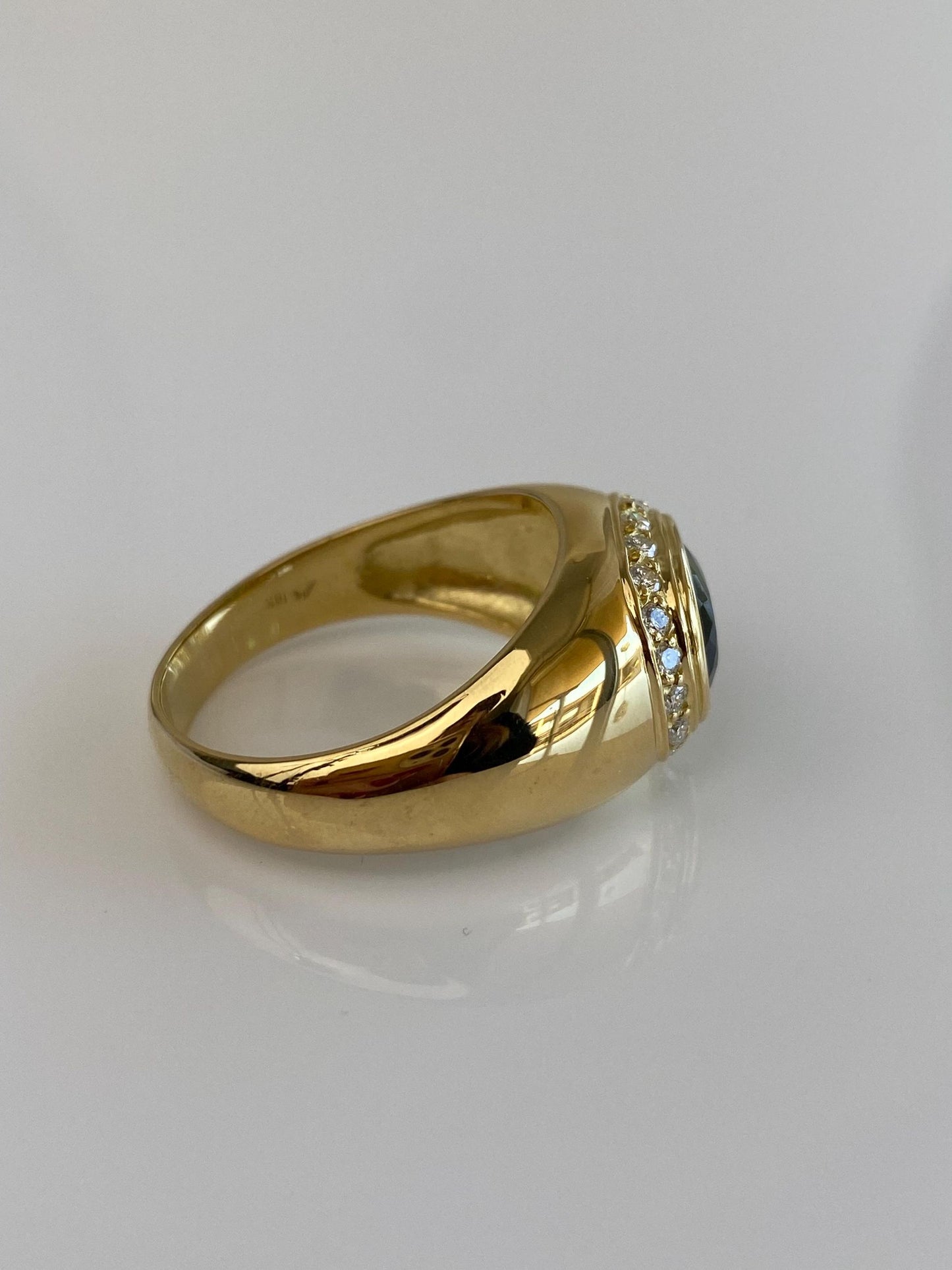 Vintage Solid 14k Yellow Gold Diamond Halo Green Tourmaline Signet Ring - Size 12