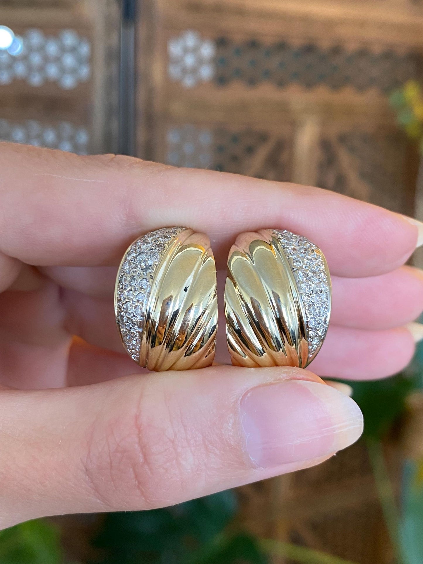 Vintage Solid 14k Yellow Gold Diamond Drop Earrings