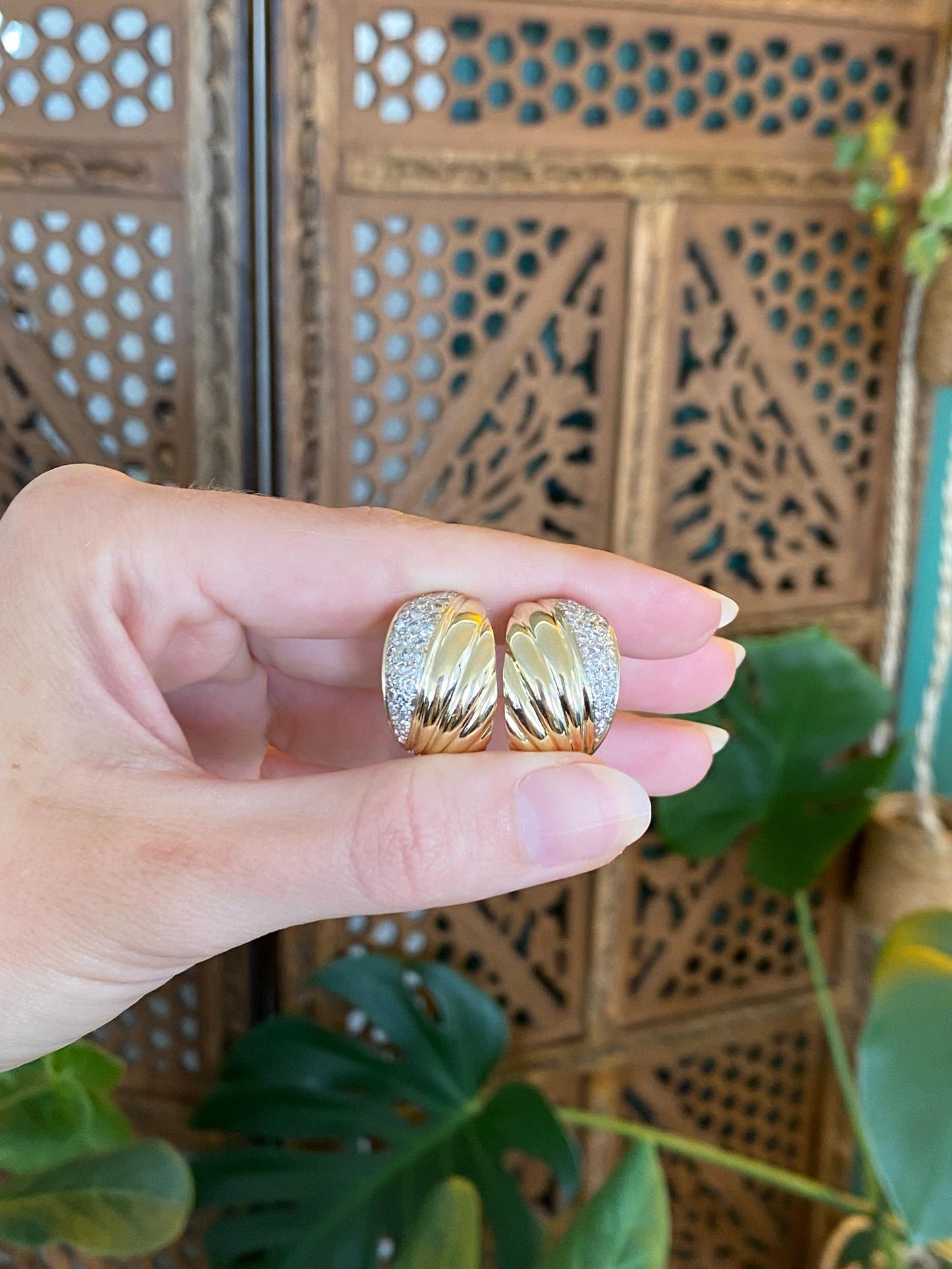 Vintage Solid 14k Yellow Gold Diamond Drop Earrings