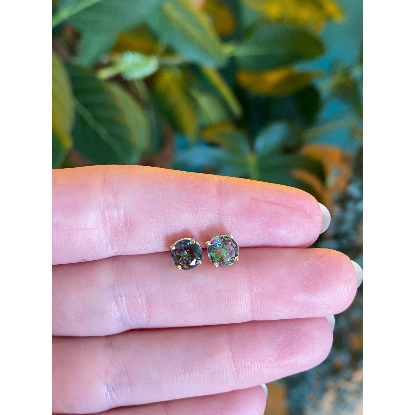 Vintage Solid 14k Yellow Gold Mystic Topaz Stud Earrings