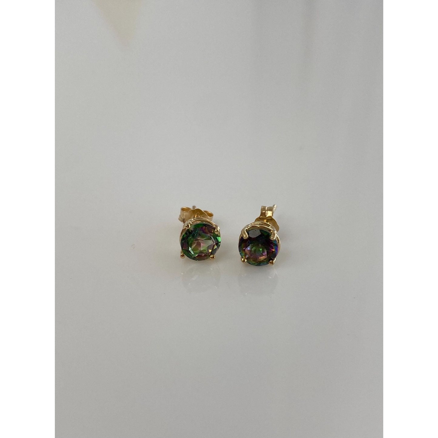 Vintage Solid 14k Yellow Gold Mystic Topaz Stud Earrings