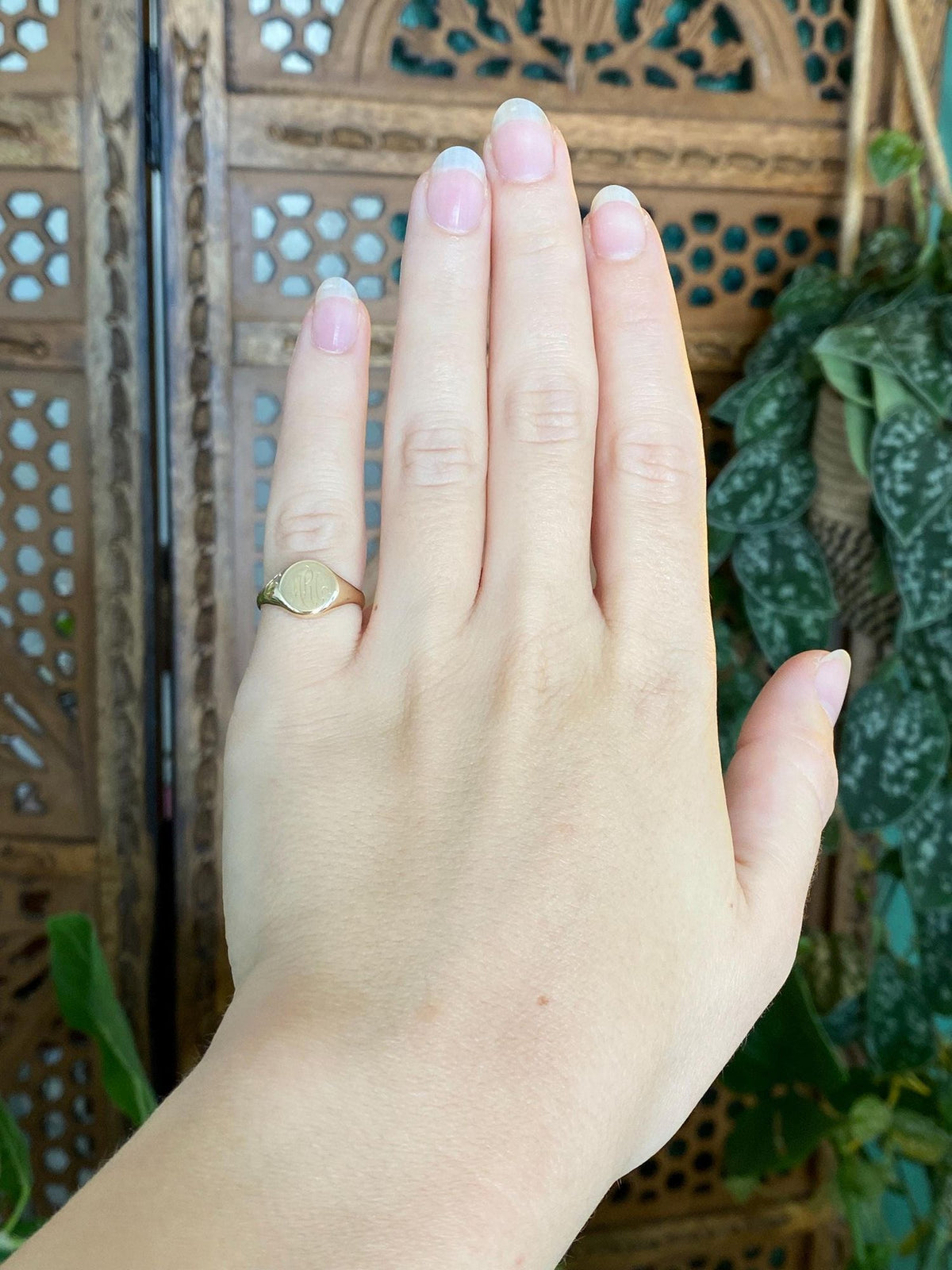 Vintage Solid 10k Yellow Gold Monogram Signet Ring - Size 5