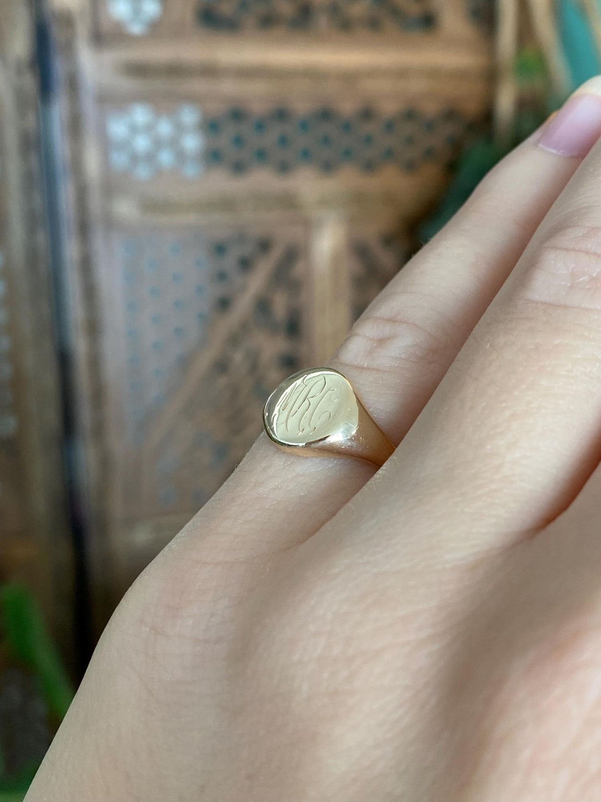 Vintage Solid 10k Yellow Gold Monogram Signet Ring - Size 5