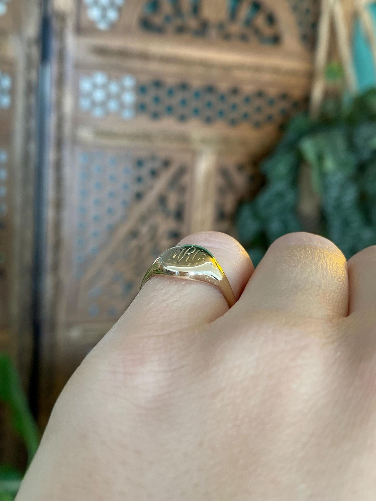 Vintage Solid 10k Yellow Gold Monogram Signet Ring - Size 5