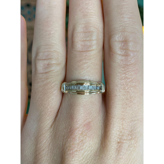 Vintage Solid 10k Yellow Gold Diamond Baguette Ring - Size 7