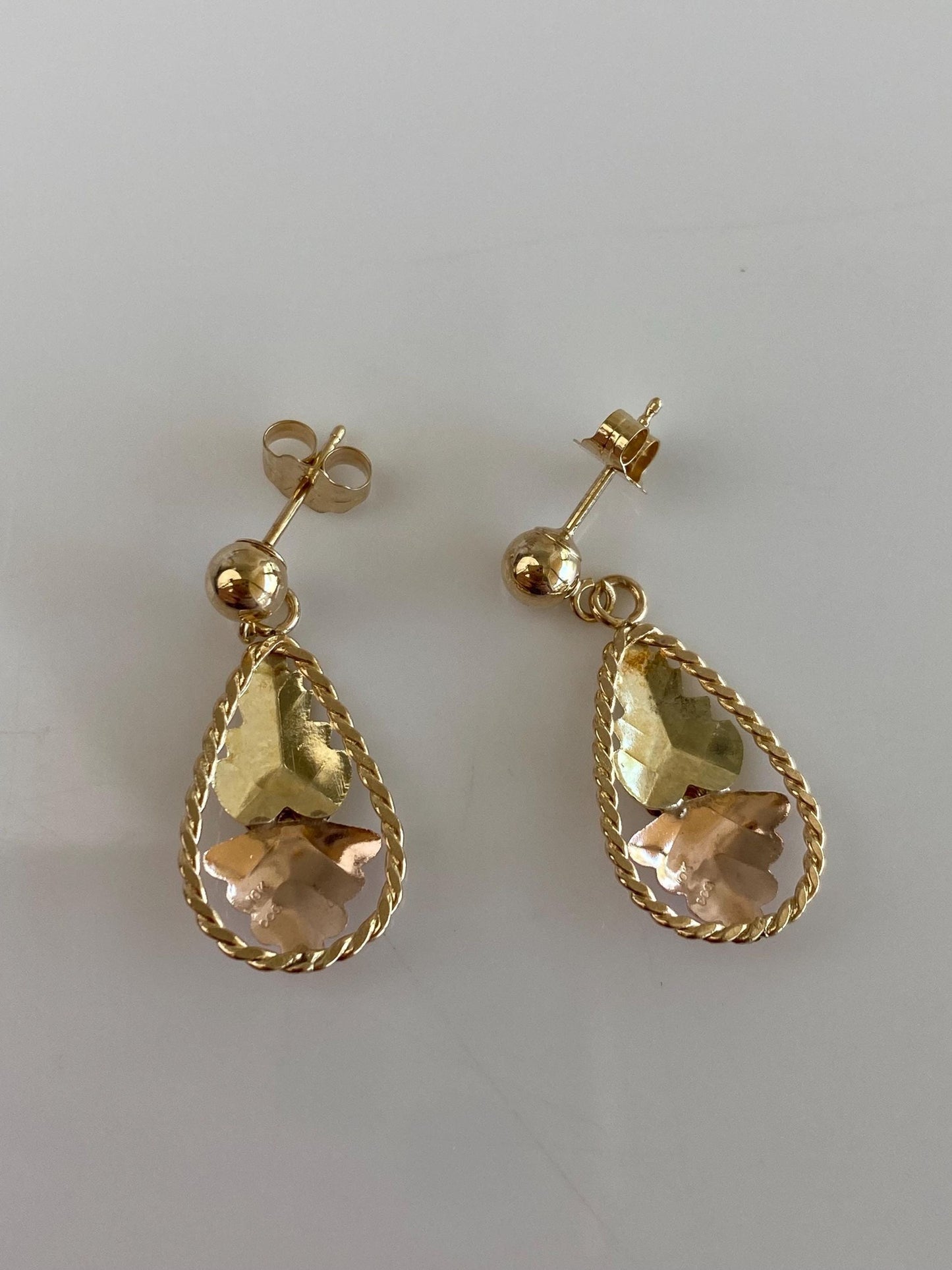 Vintage Solid 10k Black Hills Gold Leaves Dangle Stud Earrings