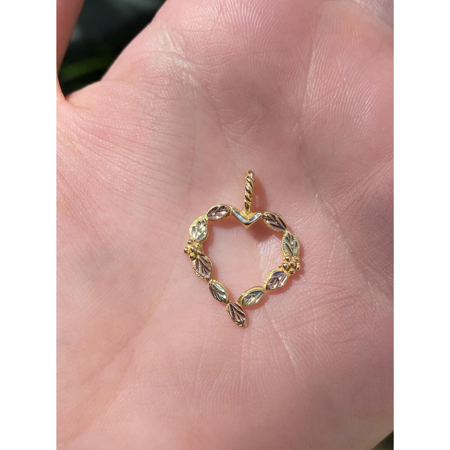 Vintage Solid 10k Rose & Yellow Gold Leaves Heart Charm