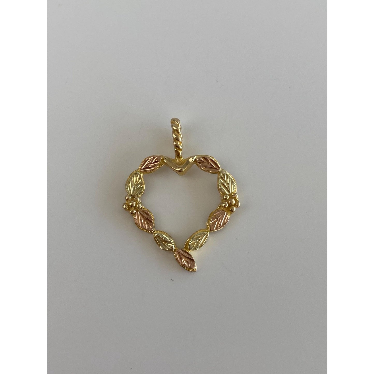 Vintage Solid 10k Rose & Yellow Gold Leaves Heart Charm