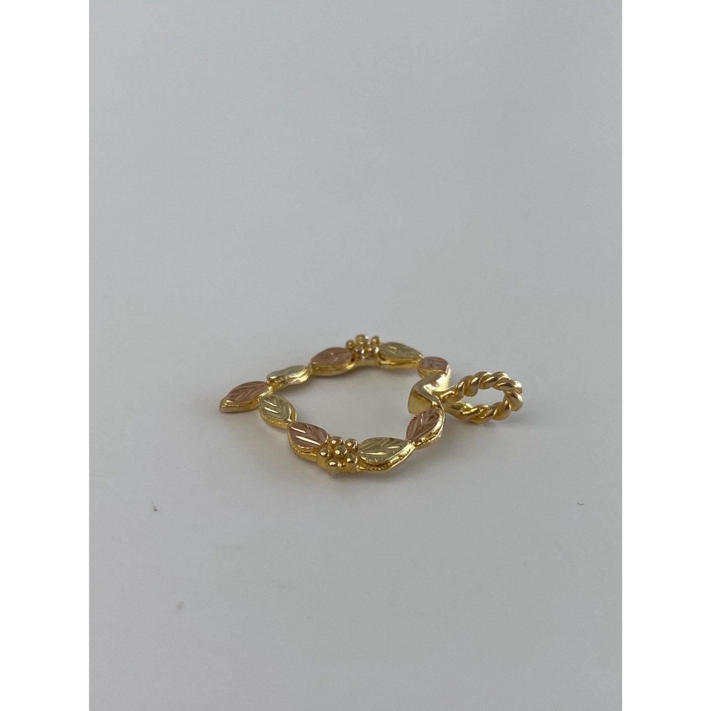 Vintage Solid 10k Rose & Yellow Gold Leaves Heart Charm